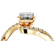 Solitaire Engagement Ring Setting for Emerald Cut Center with Pave Bypass Swirl Band and Prong Head in Yellow Gold