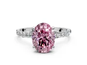 Solitaire Engagement Ring Setting for Fancy Pink Oval Center with Pave Accents and Prong Head in Platinum