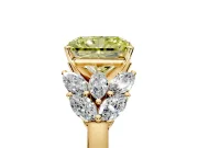 Leaf Cluster Engagement Ring Setting for Fancy Yellow Radiant Cut Center with Marquise Accents and Prong Head in Yellow Gold
