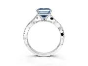 Solitaire Engagement Ring Setting for Fancy Blue Asscher Cut Center with Twisted Pave Split Shank and Prong Head in Platinum