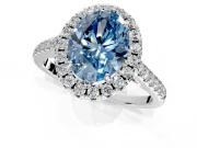 Halo Engagement Ring Setting for Fancy Blue Oval Center with Raised Halo, Pave Band and Prong Head in Sterling Silver