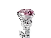 Leaf Motif Engagement Ring Setting for Fancy Pink Heart-Shaped Center with Pave Band and Prong Head in Sterling Silver