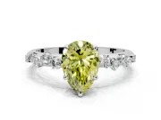 Cluster Engagement Ring Setting for Fancy Yellow Pear-Shaped Center with Round Cut Accent Band and Prong Head in Sterling Silver