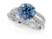 Solitaire Engagement Ring Setting for Fancy Blue Round Cut Center with Woven 3-Strand Pave Band and Prong Head in Platinum