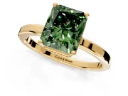 Hidden Halo Engagement Ring Setting for Fancy Green Radiant Cut Center with Wide Flat Plain Band and Prong Head in Yellow Gold