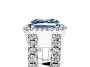 Halo Engagement Ring Setting for Fancy Blue Asscher Cut Center with Wide-Open Pave Split Shank and Prong Head in Platinum