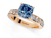 Solitaire Engagement Ring Setting for Fancy Blue Cushion Cut Center with Channel-Set Accents and Prong Head in Rose Gold