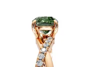 Solitaire Engagement Ring Setting for Fancy Green Cushion Cut Center with Half-Pave Crossover Band and Prong Head in Rose Gold