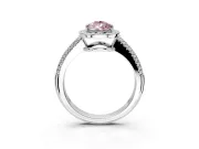 Milgrain Halo Engagement Ring Setting for Fancy Pink Pear-Shaped Center with Three-Sided Pave Band and Prong Head in Sterling Silver