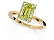 Solitaire Engagement Ring Setting for Fancy Yellow Emerald Cut Center with Thin Rounded Plain Band and Prong Head in Yellow Gold