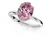 Hidden Halo Engagement Ring Setting for Fancy Pink Oval Center with Thin Round-Wire Band and Prong Head in Platinum