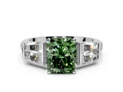 Channel-Set Engagement Ring Setting for Fancy Green Radiant Cut Center with Baguette Band and Prong Head in White Gold