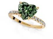Solitaire Engagement Ring Setting for Fancy Green Heart-Shaped Center with Fine Pave Narrow Band and Prong Head in Yellow Gold
