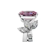 Floral Engagement Ring Setting for Fancy Pink Emerald Cut Center with Trailing Marquise Accents and Prong Head in Sterling Silver
