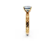 Solitaire Engagement Ring Setting for Fancy Blue Princess Cut Center with XO Engraved Band and Prong Head in Yellow Gold