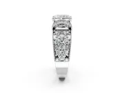 Pave Engagement Ring Setting for Radiant Cut Center with Curved Accent Rows, Openwork and Prong Head in White Gold