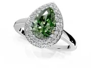 Halo Engagement Ring Setting for Fancy Green Pear-Shaped Center with Plain Tapered Band and Prong Head in Sterling Silver