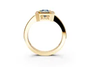 Halo Engagement Ring Setting for Fancy Blue Emerald Cut Center with Milgrain Halo, Pave Band and Prong Head in Yellow Gold