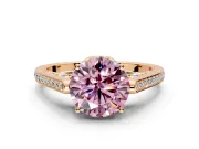 Cathedral Engagement Ring Setting for Fancy Pink Round Cut Center with Antique-Style Pave Band and Prong Head in Rose Gold