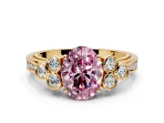 Cluster Engagement Ring Setting for Fancy Pink Oval Center with Bezel Accent Clusters and Prong Head in Yellow Gold