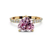 Solitaire Engagement Ring Setting for Fancy Pink Heart-Shaped Center with Pave Accents and Prong Head in Yellow Gold