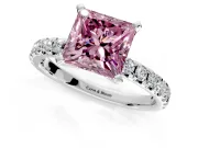 Solitaire Engagement Ring Setting for Fancy Pink Princess Cut Center with Large Accents and Prong Head in Platinum
