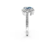 Floral Halo Engagement Ring Setting for Fancy Blue Pear-Shaped Center with Large Halo Accents and Prong Head in Platinum