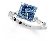 Solitaire Engagement Ring Setting for Fancy Blue Princess Cut Center with Bezel Station Band and Prong Head in Platinum
