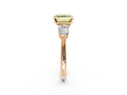 3 Stone Engagement Ring Setting for Fancy Yellow Asscher Cut Center with Large Pear-Shaped Accents and Prong Head in Rose Gold