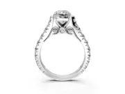 Solitaire Engagement Ring Setting for Radiant Cut Center with Pave Cathedral Shoulders and Prong Head in Platinum