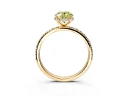 Hidden Halo Engagement Ring Setting for Fancy Yellow Oval Center with Pave Band and Prong Head in Yellow Gold