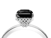 Solitaire Engagement Ring Setting for Fancy Black Radiant Cut Center with Fine Wire Band and Prong Head in Sterling Silver