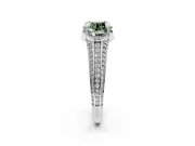 Solitaire Engagement Ring Setting for Fancy Green Round Cut Center with Accented Split Shank and Prong Head in Platinum