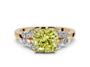 Solitaire Engagement Ring Setting for Fancy Yellow Cushion Cut Center with Marquise Flower Shoulders and Prong Head in Yellow Gold