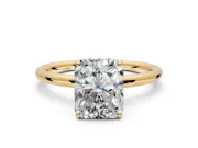 Solitaire Engagement Ring Setting for Radiant Cut Center with Plain Band, Open Basket and Prong Head in Yellow Gold