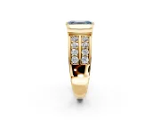 Bezel Engagement Ring Setting for Fancy Blue Emerald Cut Center with Wide Channel-Set Band and Bezel Head in Yellow Gold