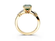 Bar-Set Engagement Ring Setting for Fancy Green Asscher Cut Center with Tapered Baguette Accents and Prong Head in Yellow Gold