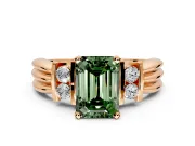 Solitaire Engagement Ring Setting for Fancy Green Emerald Cut Center with Grooved Bar Accent Band and Prong Head in Rose Gold