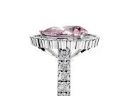 Milgrain Floral Halo Engagement Ring Setting for Fancy Pink Pear-Shaped Center with Pave Band and Prong Head in Platinum