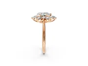 Small-Accent Cluster Halo Engagement Ring Setting for Pear-Shaped Center with Plain Band and Prong Head in Rose Gold