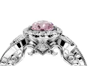 Milgrain Halo Engagement Ring Setting for Fancy Pink Pear-Shaped Center with Shoulder Bezels and Prong Head in Sterling Silver