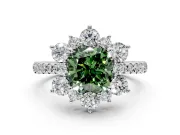 Floral Halo Engagement Ring Setting for Fancy Green Cushion Cut Center with Pave Accents and Prong Head in Platinum
