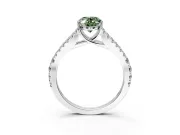 Solitaire Engagement Ring Setting for Fancy Green Oval Center with Pave Split Shank and Prong Head in Sterling Silver