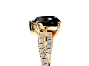 Solitaire Engagement Ring Setting for Fancy Black Heart-Shaped Center with Twisted Pave Split Shank and Prong Head in Yellow Gold