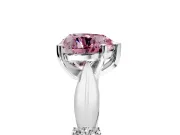Solitaire Engagement Ring Setting for Fancy Pink Heart-Shaped Center with Carved Leaf Shoulders and Prong Head in Platinum