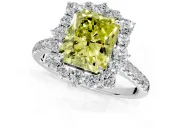 Halo Engagement Ring Setting for Fancy Yellow Radiant Cut Center with Single-Row Pave, Open Basket and Prong Head in Sterling Silver