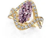 Halo Engagement Ring Setting for Fancy Pink Marquise Center with Pave Infinity Twist Band and Prong Head in Yellow Gold