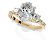 3 Stone Engagement Ring Setting for Oval Center with Round Cut Side Accents and Prong Head in Yellow Gold