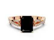 Solitaire Engagement Ring Setting for Fancy Black Emerald Cut Center with Twisted Pave Split Shank and Prong Head in Rose Gold
