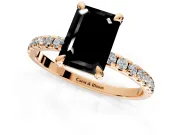 Solitaire Engagement Ring Setting for Fancy Black Emerald Cut Center with Fine Pave Narrow Band and Prong Head in Rose Gold